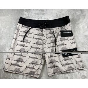 Tormenter Board Shorts Men's 36x8 Gray Black Fish Skeleton Pocket Logo Surf Swim